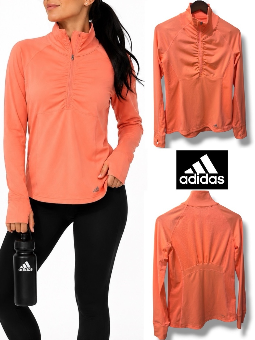 Adidas | NWOT Neon Coral Peach Half-Zip Climalite Performance Pullover Top (S)